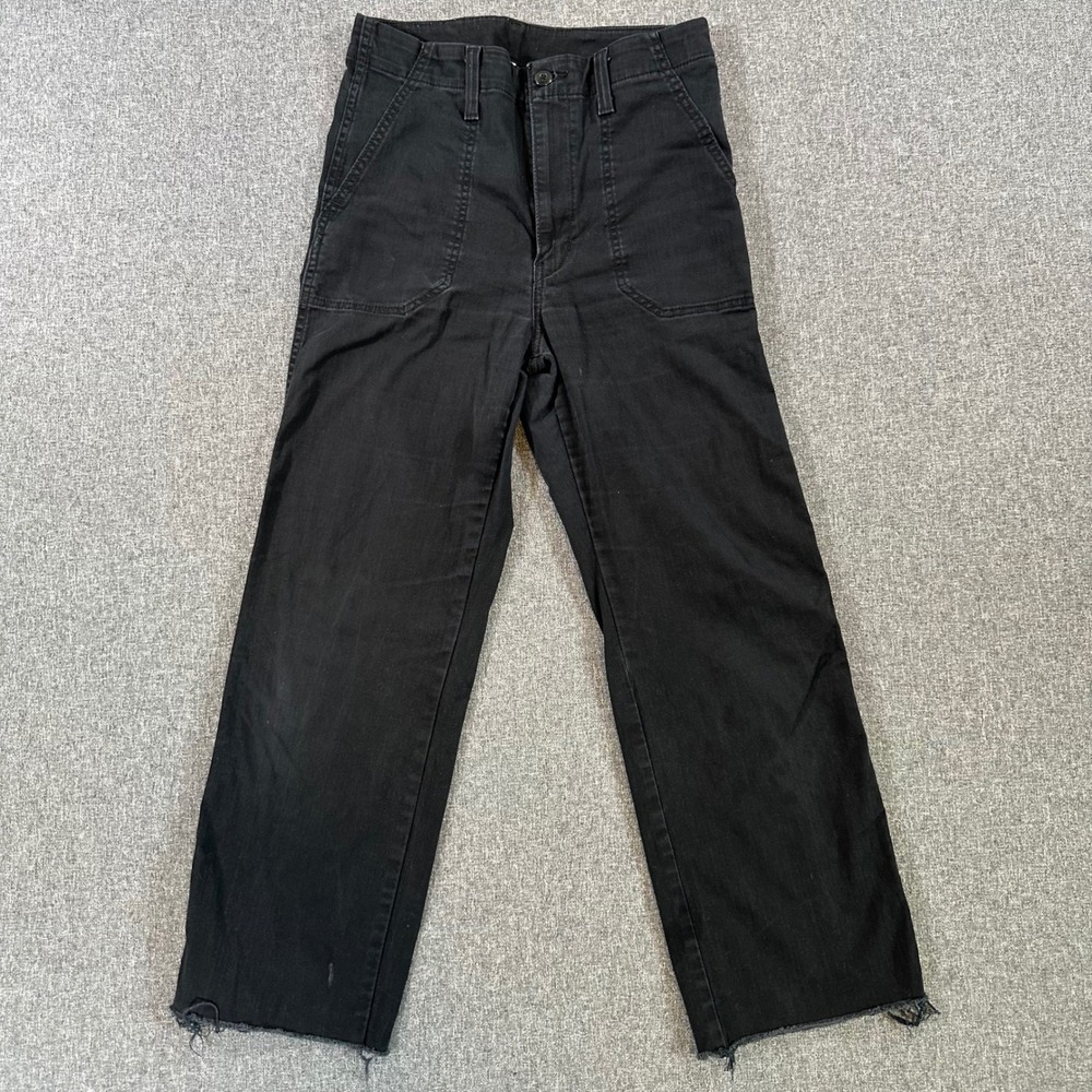 Levis Womens High Rise Straight Leg Utility Patch Pocket Pants Black 28 Raw Hem